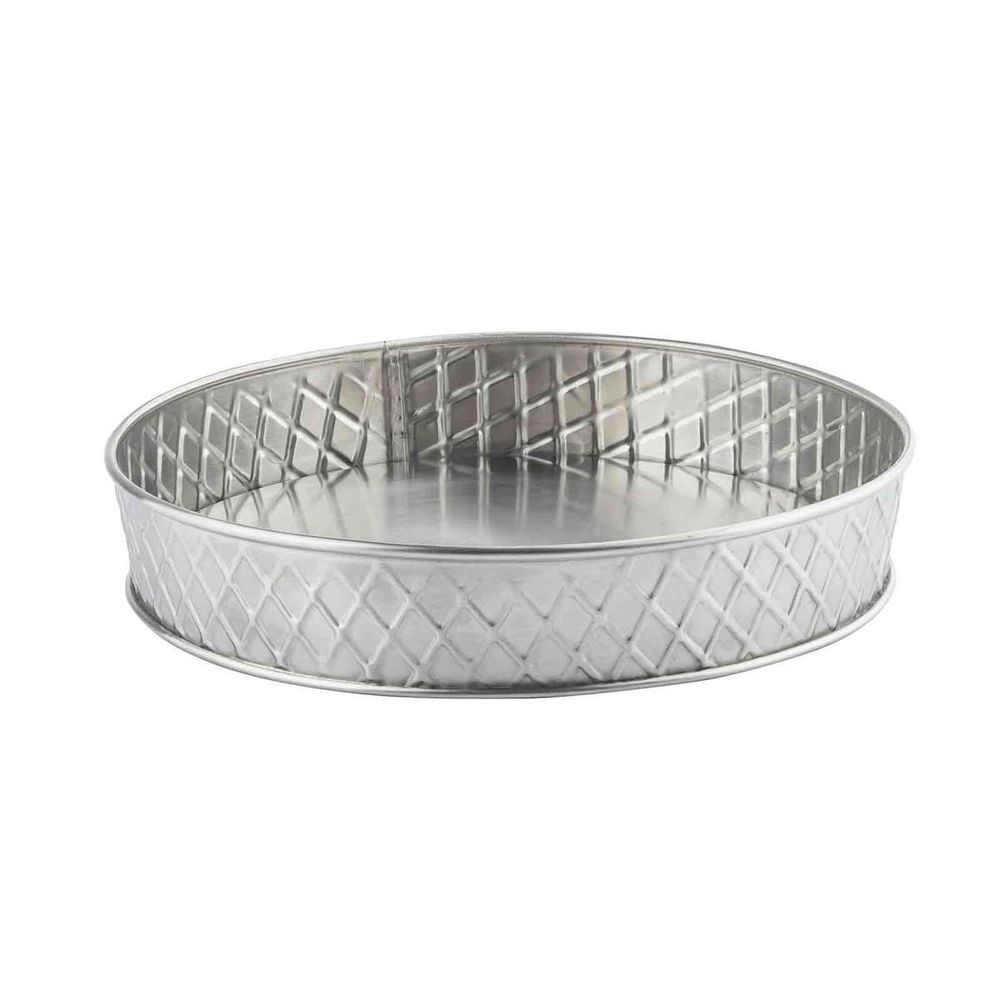 Tablecraft Lattice Collection Stainless Steel with Embossed Basket Weave Pattern Round Platte, 8.125 inch Dia. x 1.5 inch