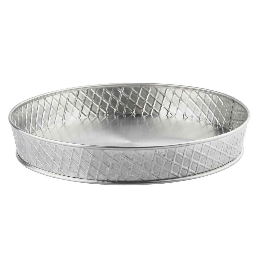 Tablecraft Lattice Collection Stainless Steel with Embossed Basket Weave Pattern Round Platter, 10.5 inch Dia. x 1.5 inch