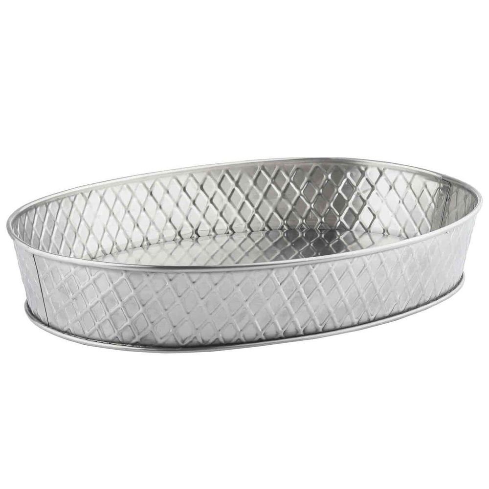 Tablecraft Lattice Collection Stainless Steel with Embossed Basket Weave Pattern Oval Platter, 12 x 9 x 2.125 inch
