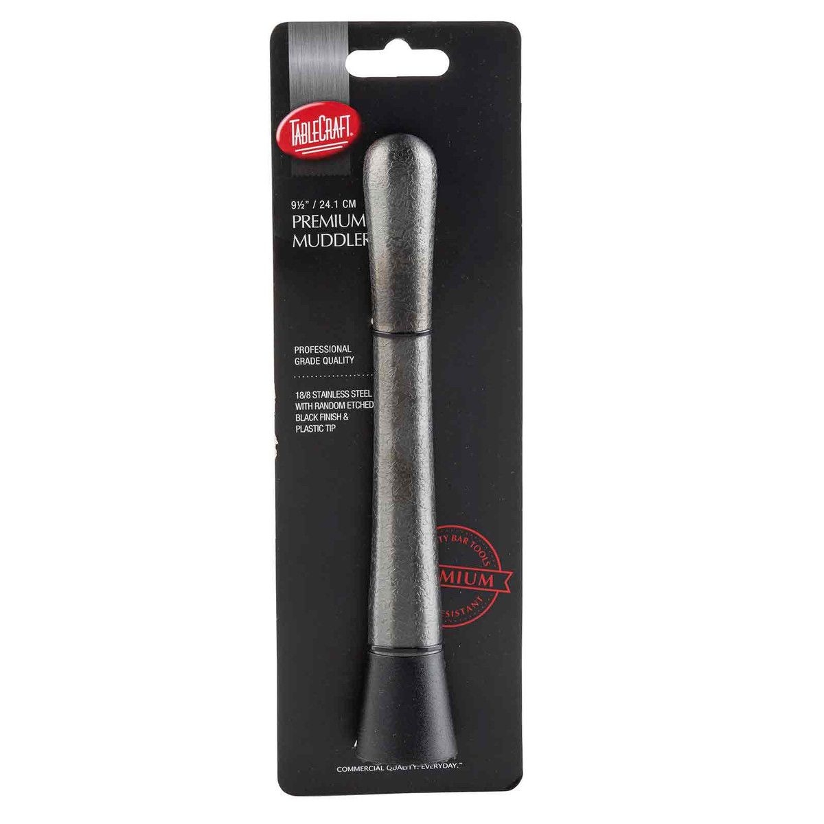 Tablecraft 18/8 Stainless Steel Black Acid Etch Finish Muddler with Plastic Head, 1 x 1 x 8.25 inch