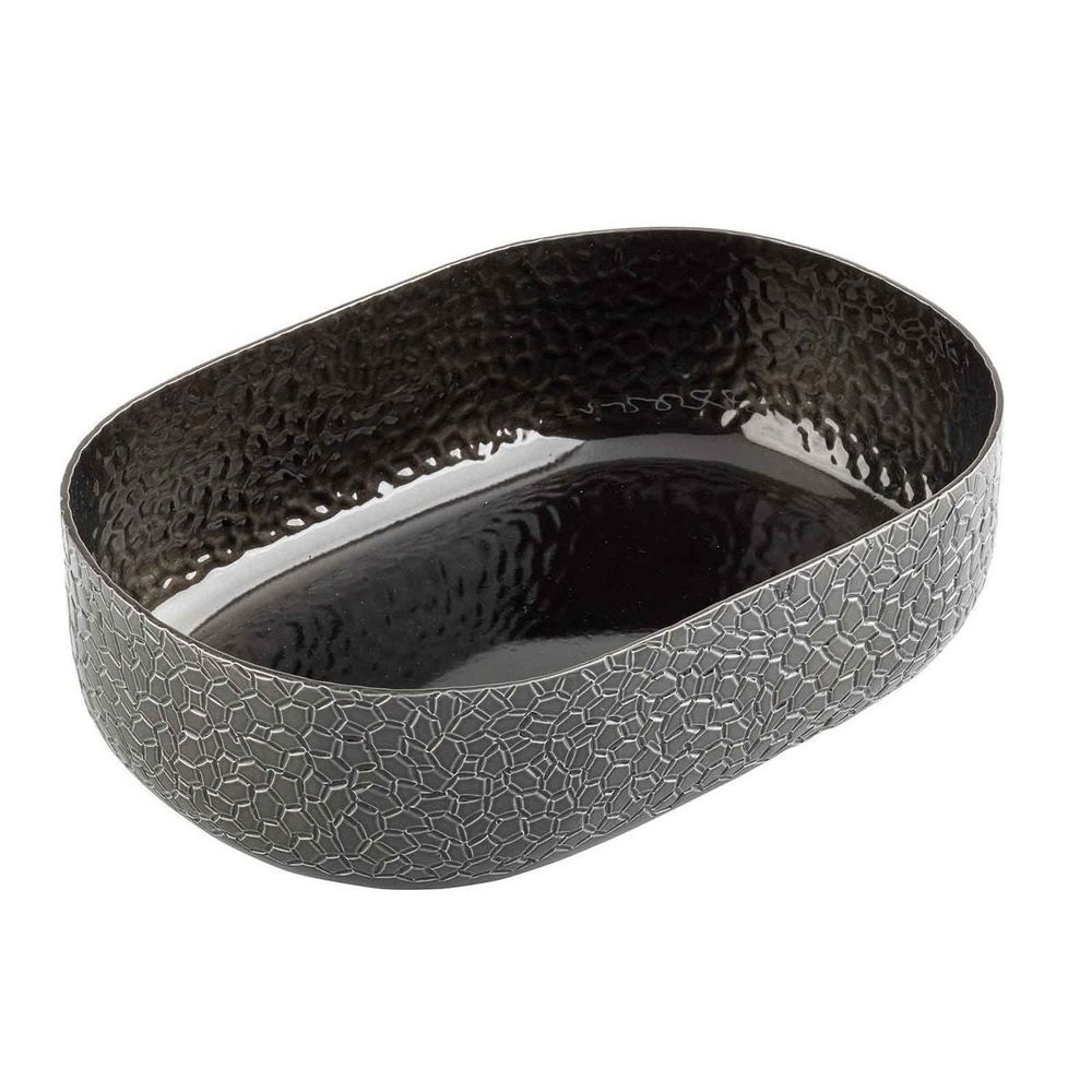 Tablecraft Crackle Collection Black Powder Coated Oval Aluminum Bowl, 9.25 x 6.375 x 2.625 inch