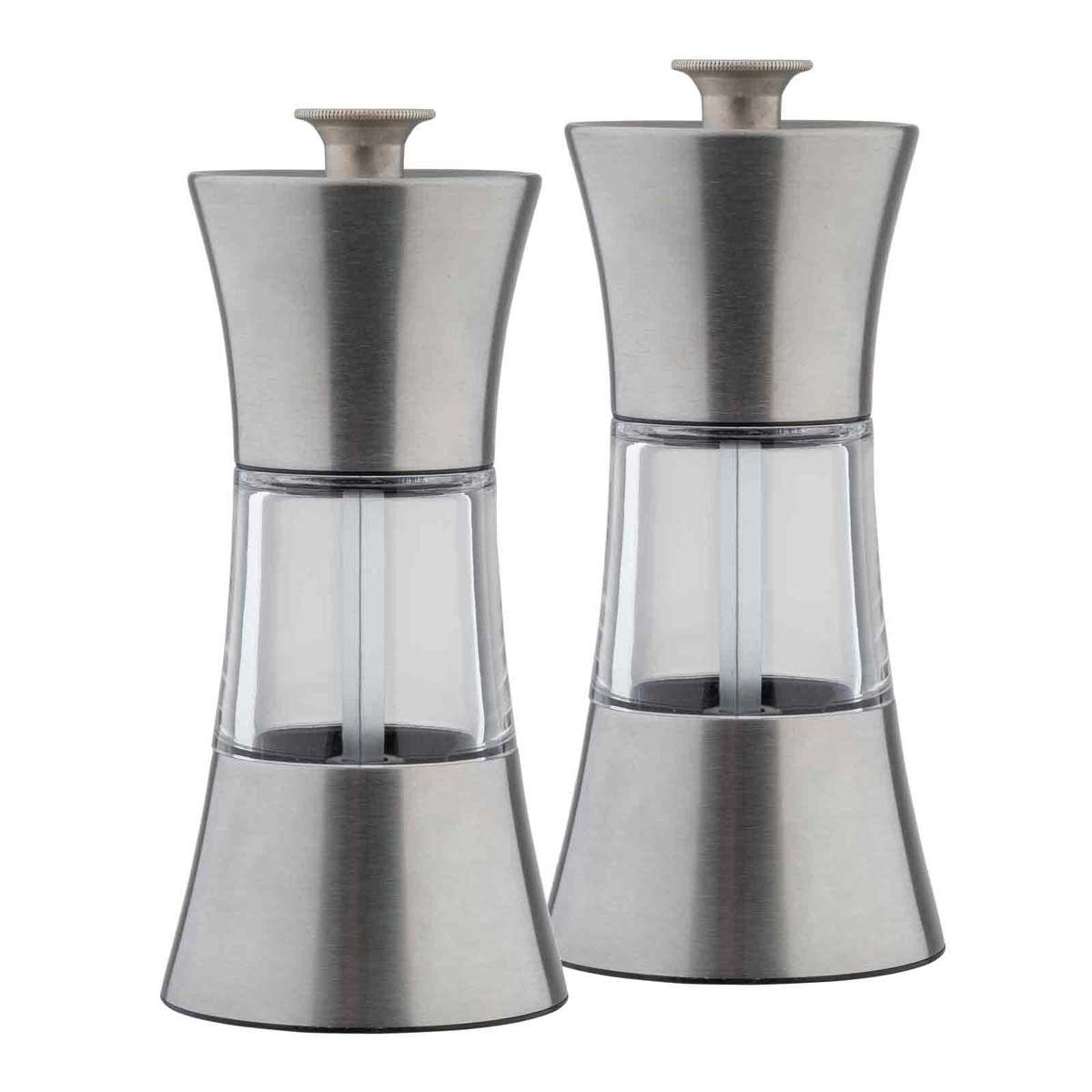 Tablecraft Stainless Steel and Acrylic Salt and Pepper Mill Set, 5 inch