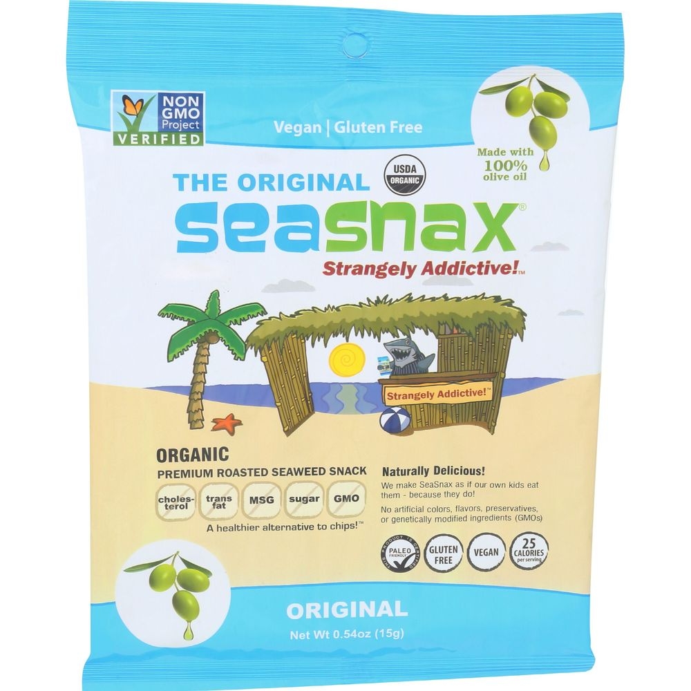 Seasnax Organic Premium Roasted Seaweed Snack, 0.54 Ounce -- 16 per case