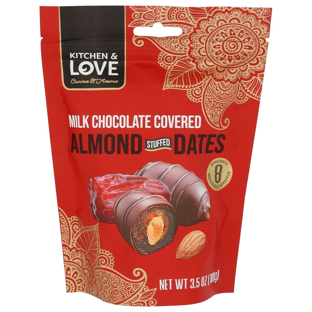 Kitchen and Love Milk Chocolate Covered Almond Stuffed Dates, 3.5 Ounce -- 8 per case