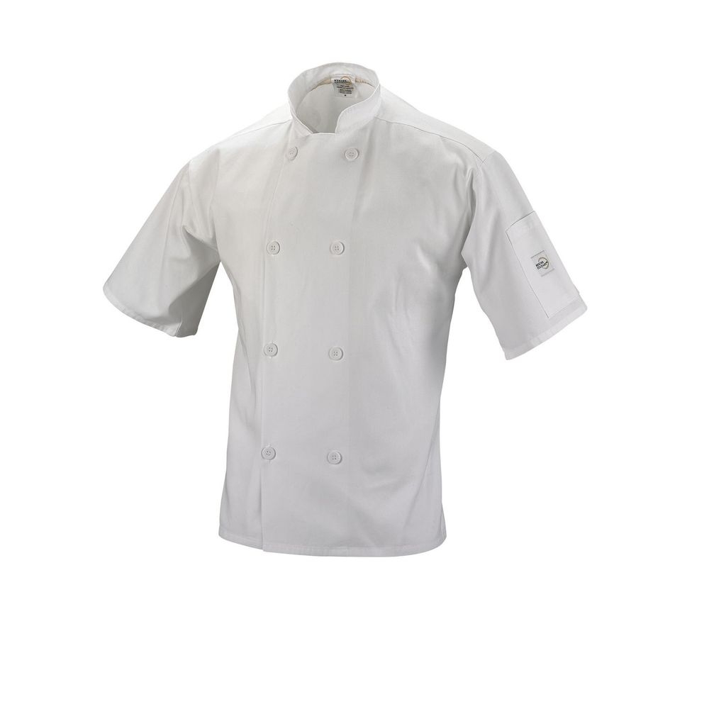Mercer Culinary Millennia White Medium Unisex Short Sleeve Cook Jacket with Traditional Buttons