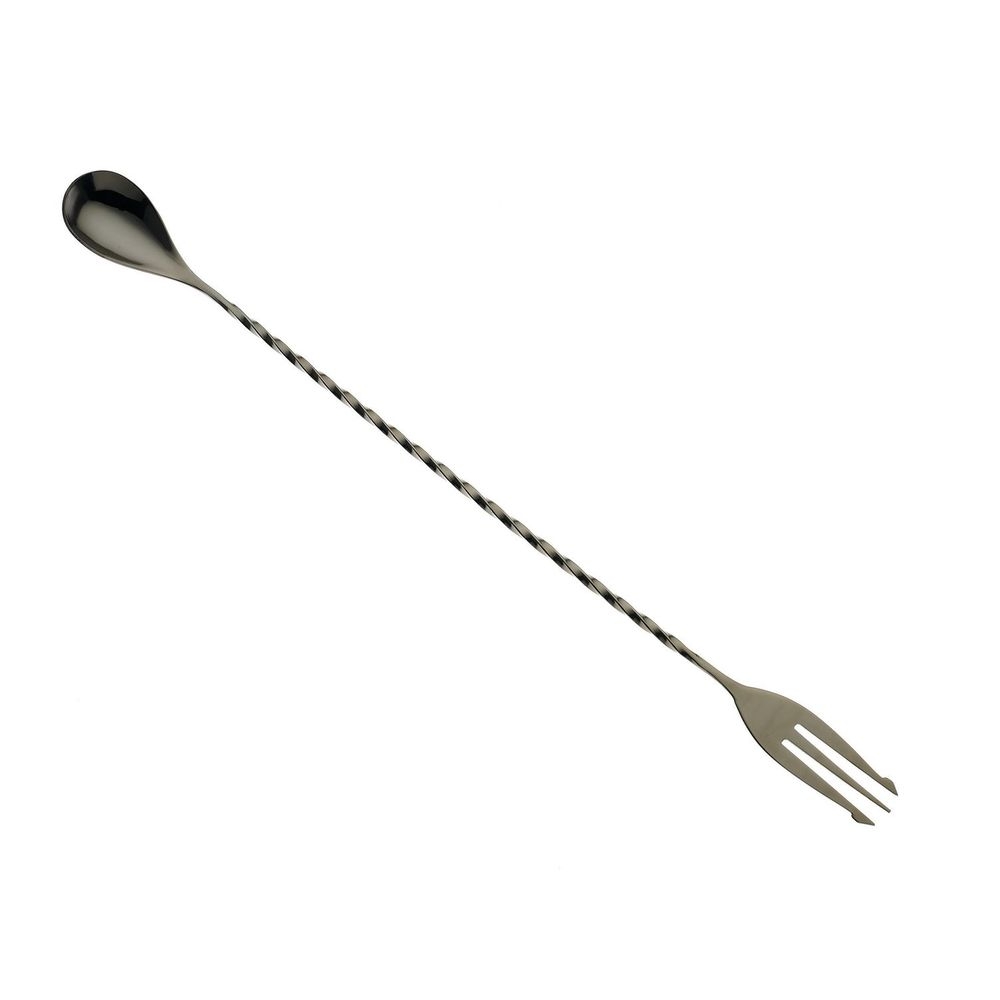 Barfly Gun Metal Black Bar Spoon with Fork End, 12 3/8 inch
