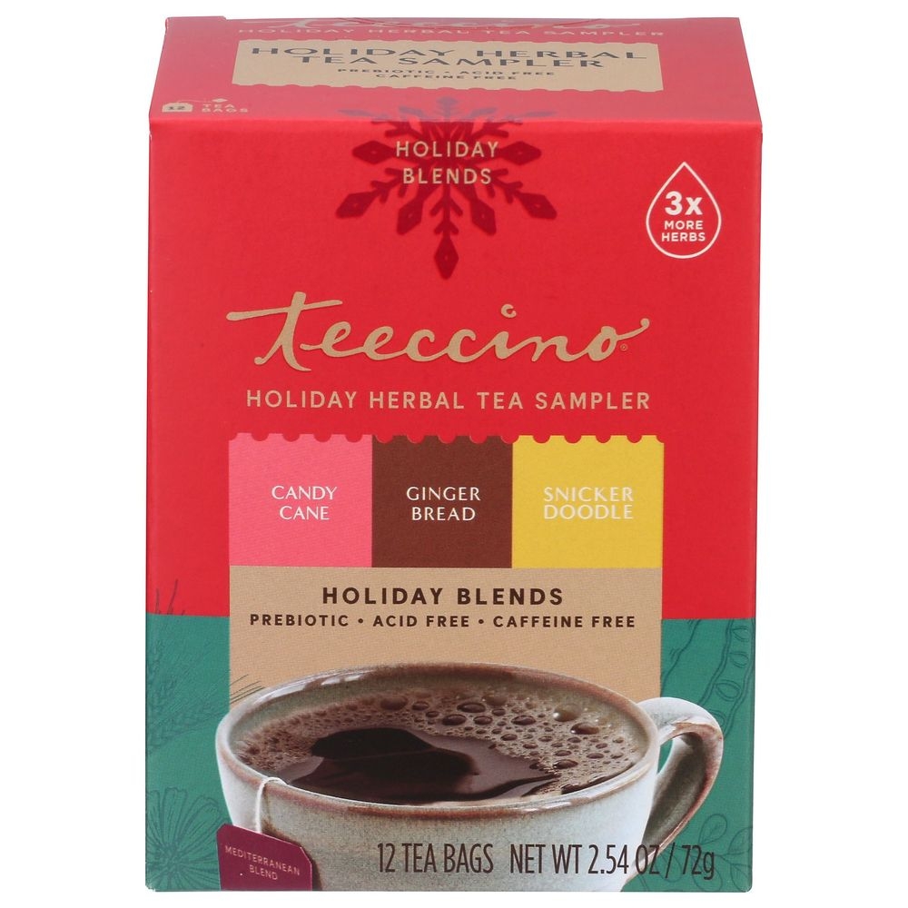 Teeccino Holiday Herbal Tea Sampler, 12 tea bags -- 6 per case