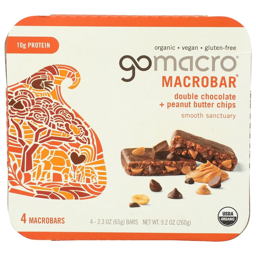 Gomacro Organic Double Chocolate Peanut Butter Chip MacroBar, 2.3 Ounce -- 28 per case