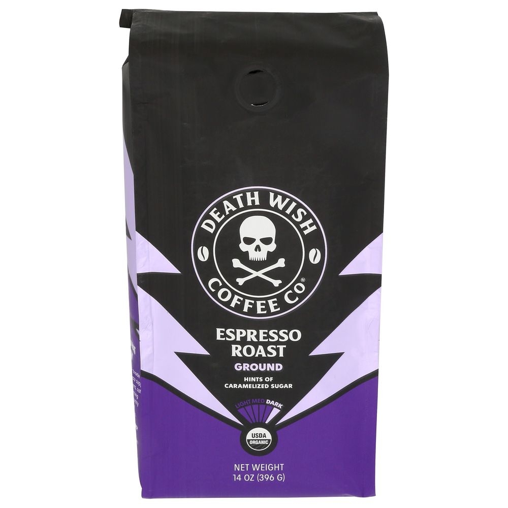 Death Wish Organic Espresso Roast Ground Coffee, 14 Ounce -- 6 per case