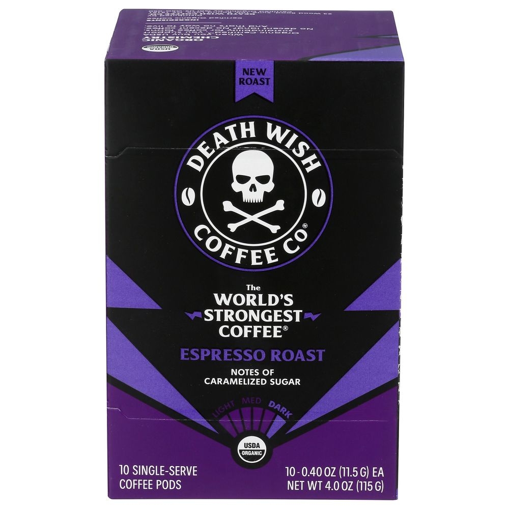 Death Wish Coffee Organic Single Serve Espresso Roast, 10 count -- 6 per case