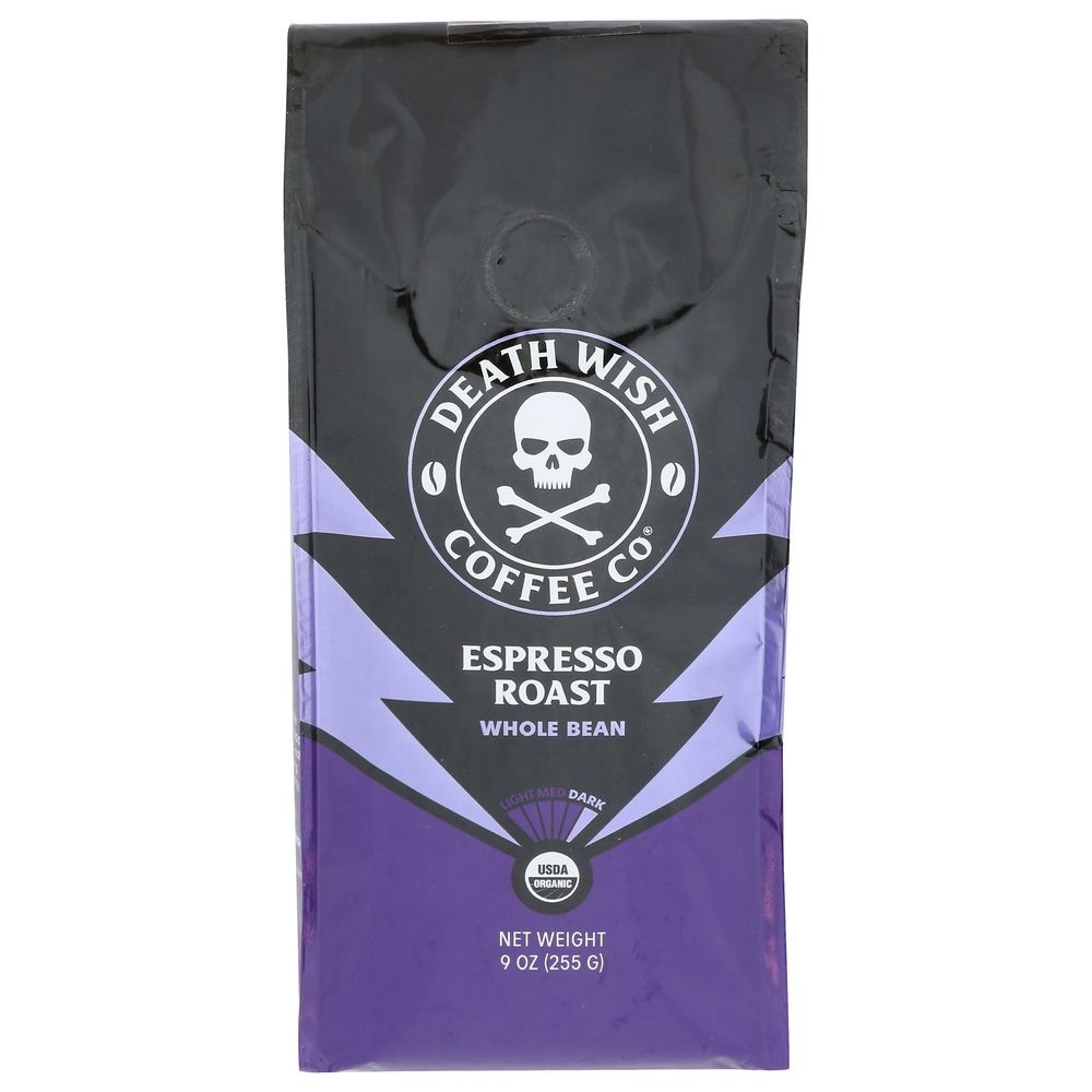 Death Wish Coffee Organic Espresso Roast Whole Bean Coffee, 9 Ounce -- 6 per case