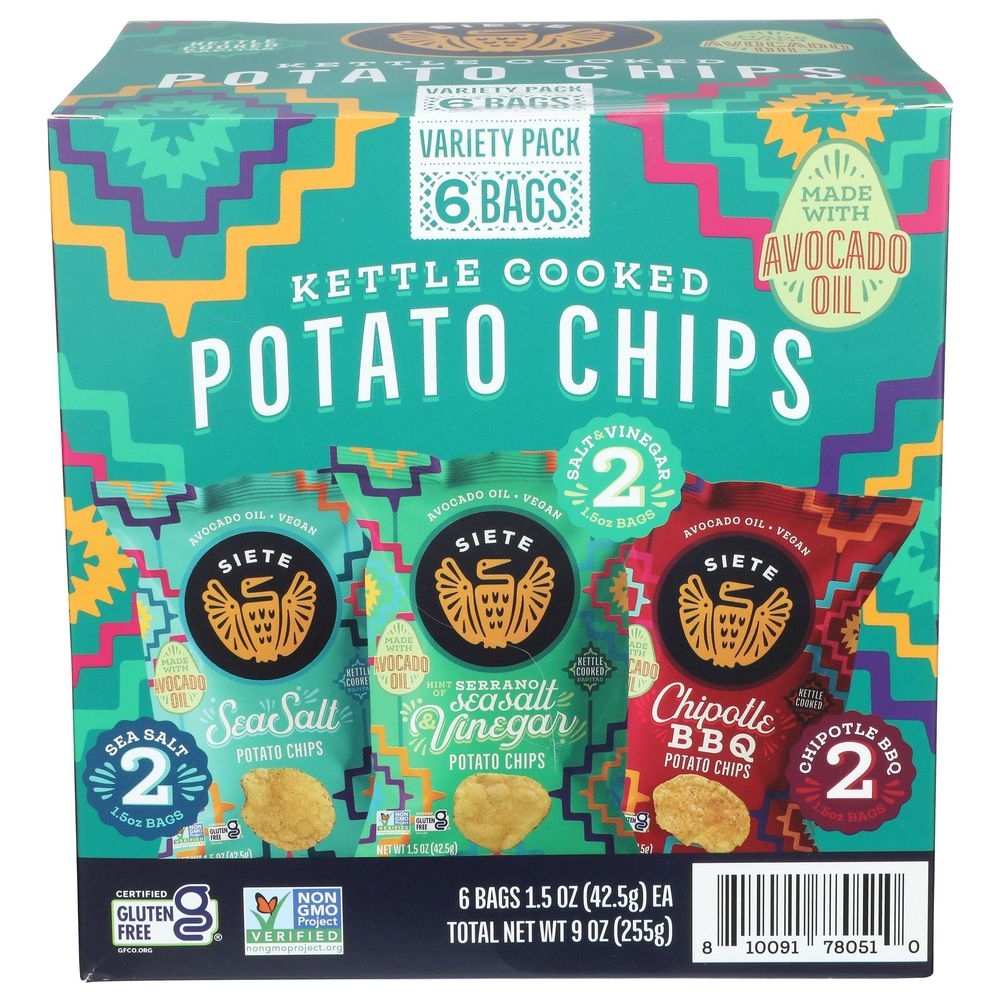 Siete Kettle Cooked 1.5 Ounce Potato Chips - Variety Pack, 9 Ounce -- 3 per case