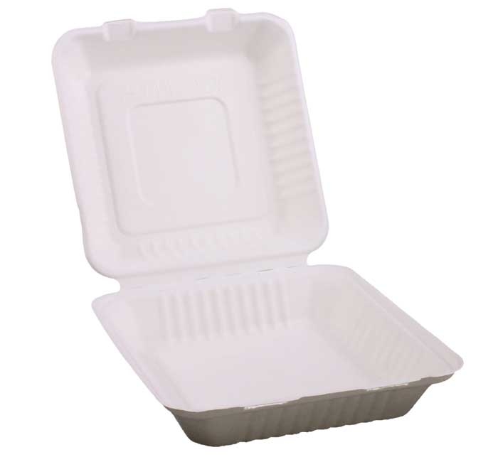 KITCH 24/7 White Compostable Molded Fiber Hinged Container, 9 x 9 inch -- 200 per case