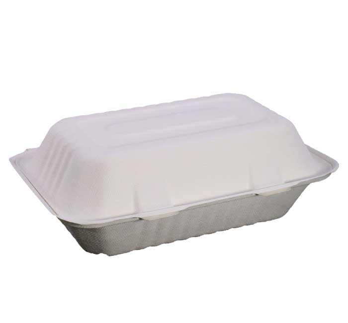 KITCH 24/7 White Compostable Molded Fiber Hinged Container, 9 x 6 inch -- 200 per case