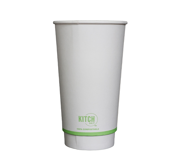 KITCH 24/7 White Compostable Smooth Insulated Paper Hot Cup, 20 Ounce -- 500 per case