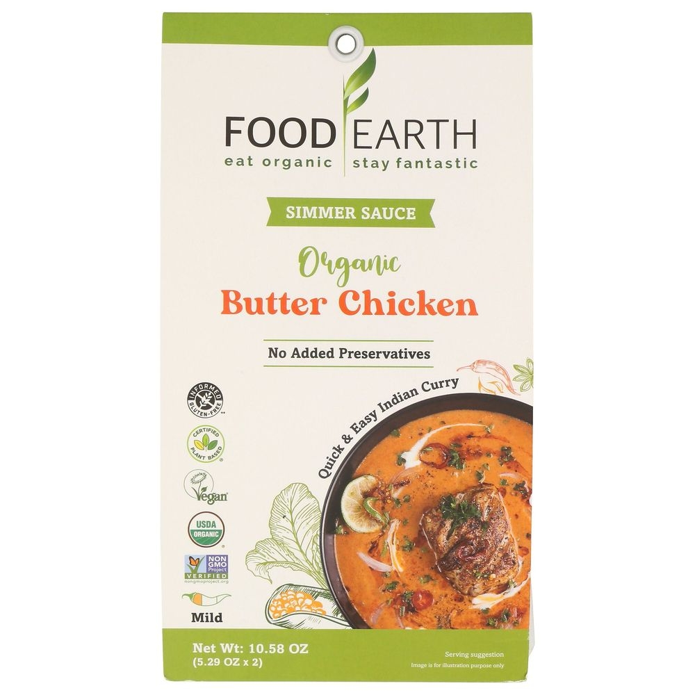 Food Earth Organic Butter Chicken Simmer Sauce, 10.58 Ounce -- 6 per case