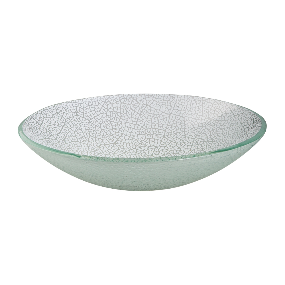 Rosseto Kalderon Foglia White 14 inch Round Handmade Glass Bowl, 14.2 x 14.2 x 3.1 inch