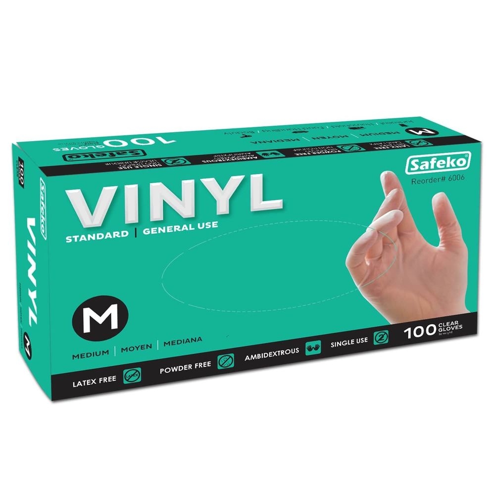 Safeko Medium Clear Powder Free Vinyl Industrial Gloves, 100 count -- 10 per case
