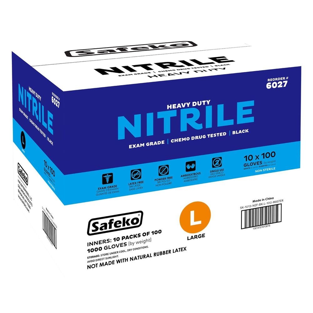 Safeko Large Black 5 Mil Powder Free Nitrile Examination Gloves, 100 count -- 10 per case