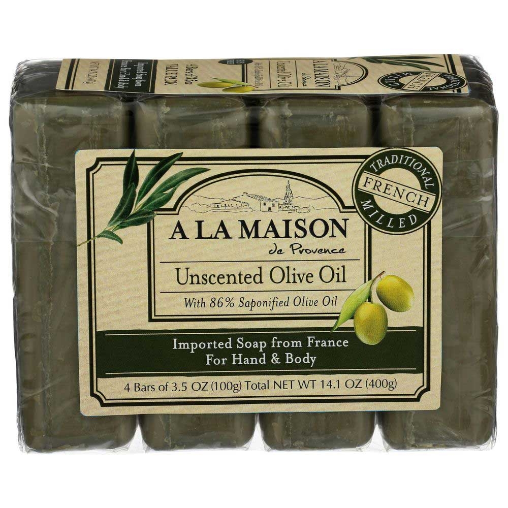 A La Maison De Provence Unscented Olive Oil Hand and Body Bar Soap, 3.5 Ounce - 4 count per pack