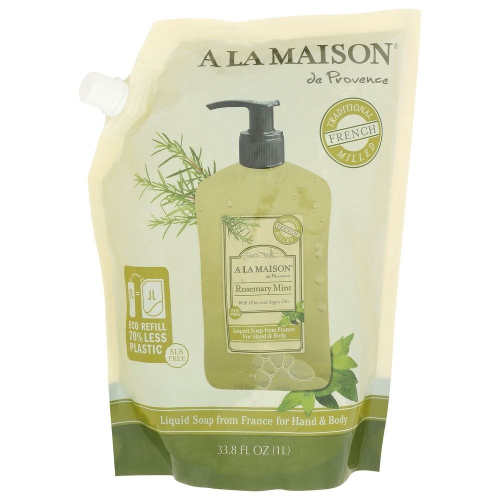A La Maison Rosemary Mint Hand and Body Liquid Soap Refill, 33.8 Fluid Ounce