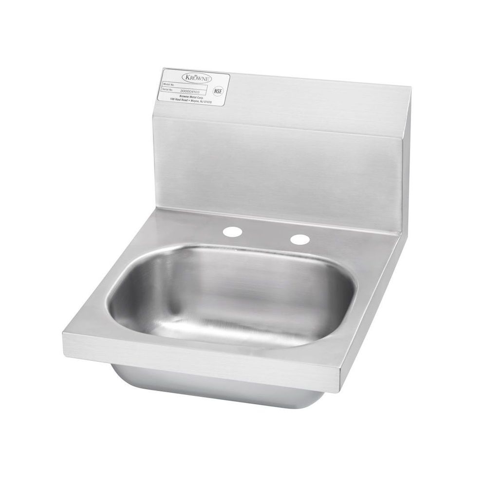 Krowne Less Faucet Hand Sink with 4 inch Center Deck Faucet Holes, 14 1/16 x 16 .5 x 13 .5 inch