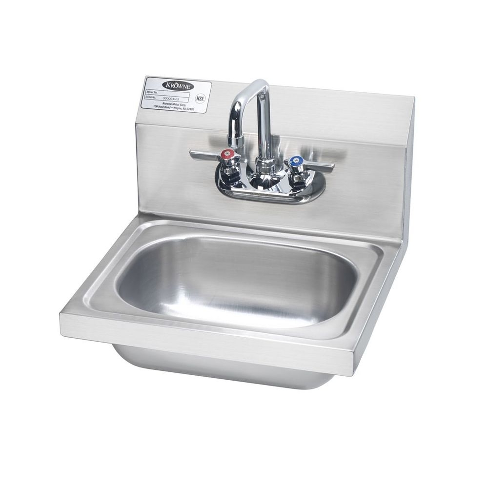 Krowne 16 inch Wide Hand Sink with Wall Mount Faucet, 16 x 15 x 14 inch