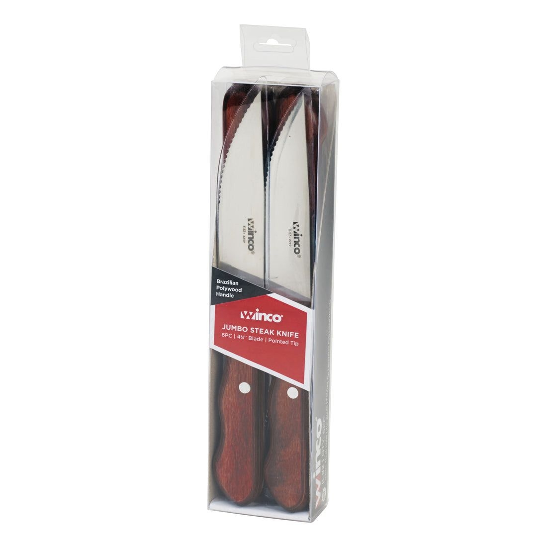 Winco Pointed Tip Jumbo Steak Knife with Polywood Handle, 4 3/4 inch Blade - 6 pieces per pack -- 12 packs per case