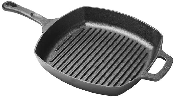 Winco FireIron Pre-Seasoned Square Cast Iron Grill Pan, 10 1/2 x 10 1/2 x 1 3/4 inch -- 4 per case