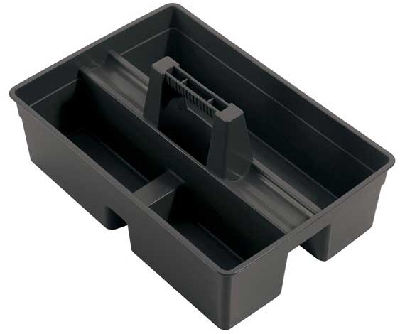 Winco Black 3 Compartment Janitorial Caddy, 15 1/4 x 10 3/4 x 6 3/4 inch -- 12 per case