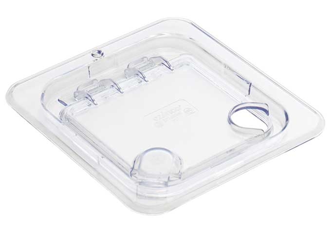 Winco Clear Polycarbonate Peg Hole Notched Hinged Cover for SP7602/7604/7606 Sixth Size Steam Pan -- 48 per case