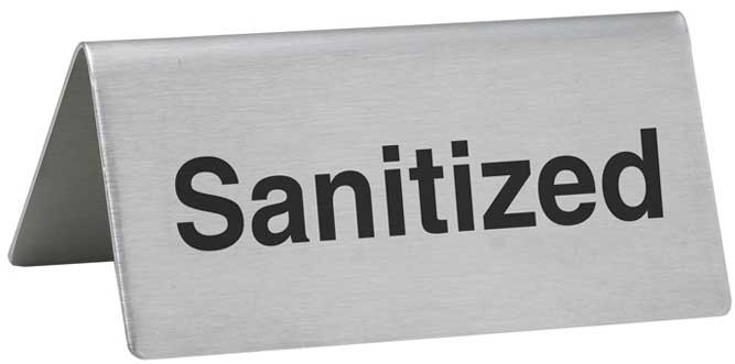 Winco Stainless Steel Sanitized Tent Sign, 3 x 1 1/2 x 1 1/4 inch -- 120 per case