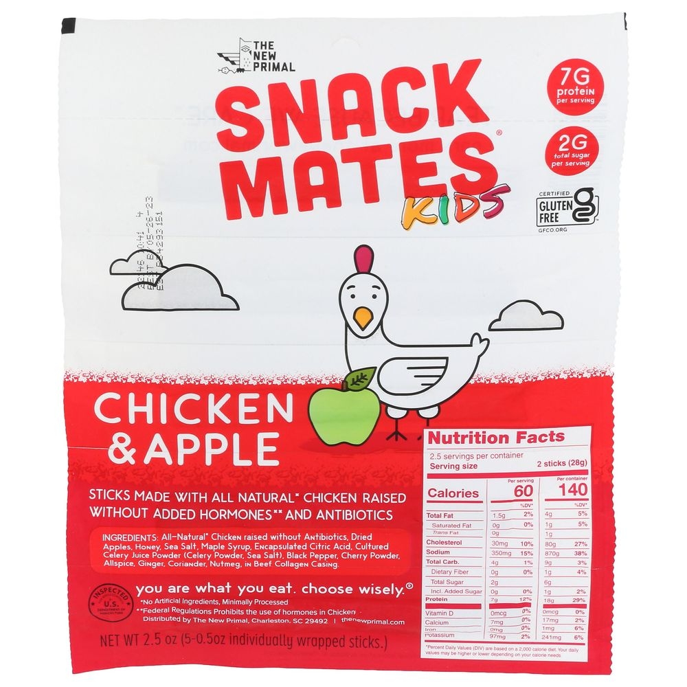 The New Primal Snack Mates Chicken and Apple Meat Sticks, 2.5 Ounce -- 8 per case