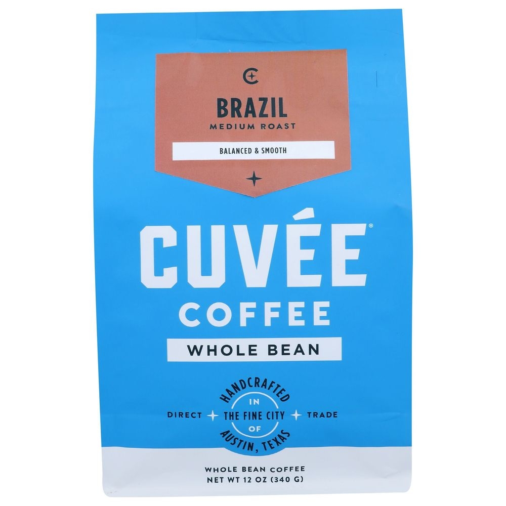 Cuvee Coffee Brazil Whole Bean Medium Roast Coffee, 12 Ounce -- 6 per case