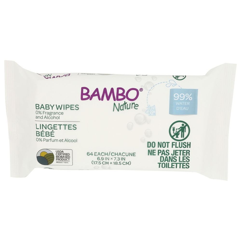 Bambo Nature 99 Percent Water Baby Wipes, 64 count -- 12 per case