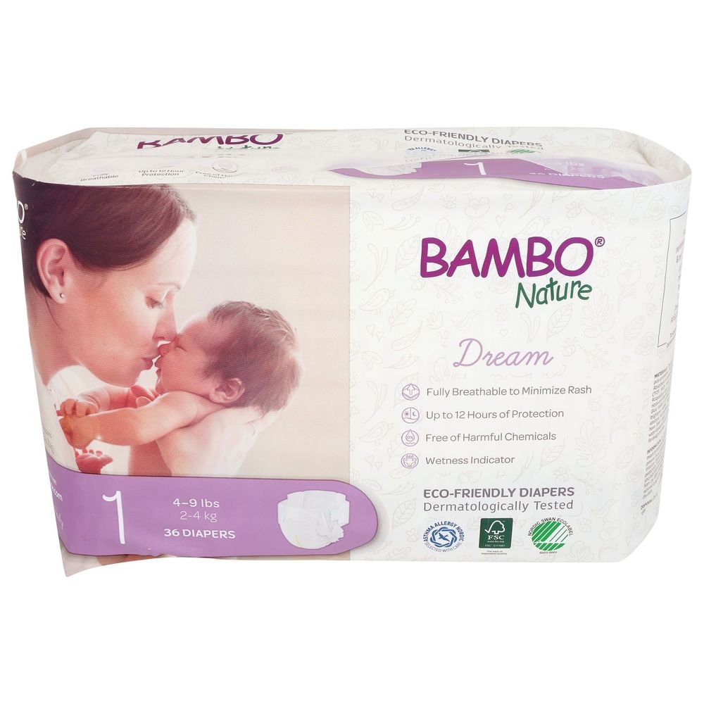 Bambo Nature Dream Size 1 Baby Diapers, 36 count -- 6 per case