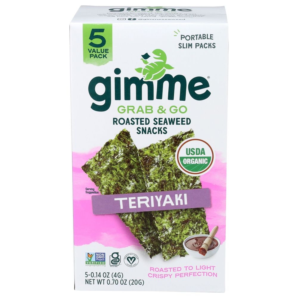 Gimme Grab and Go Organic Teriyaki Roasted Seaweed Snacks, 0.7 Ounce -- 6 per case