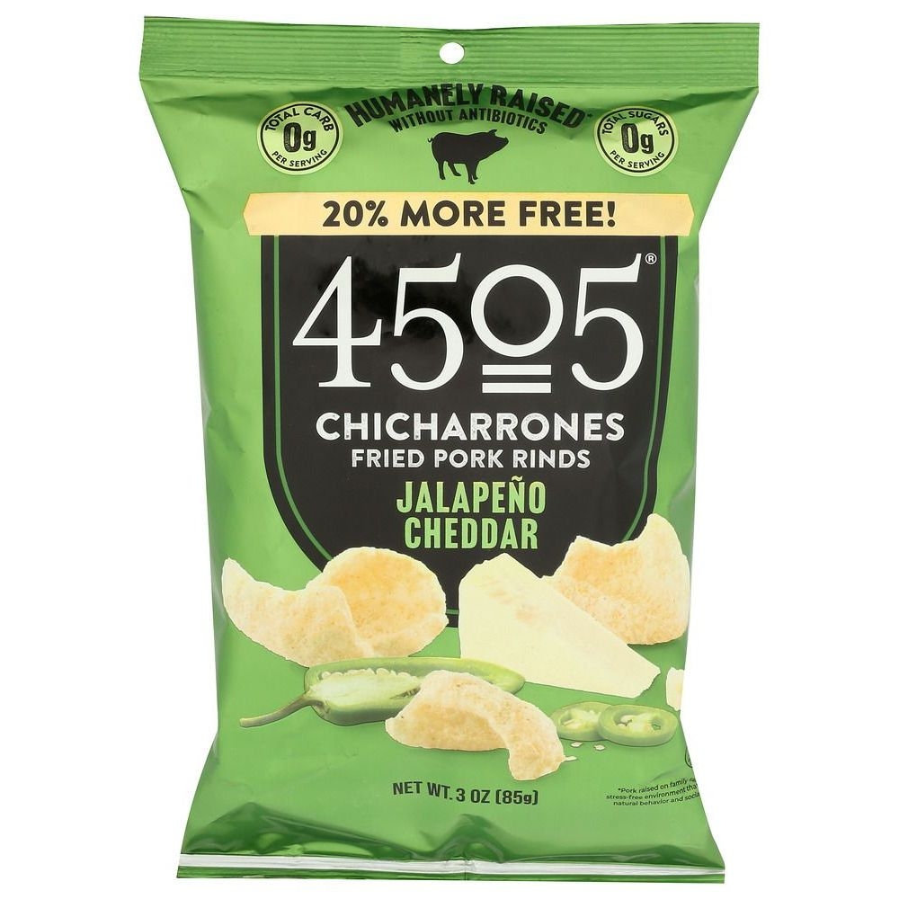 4505 Meats Jalapeno Cheddar Flavored Chicharrones Pork Skins, 3 Ounce -- 12 per case
