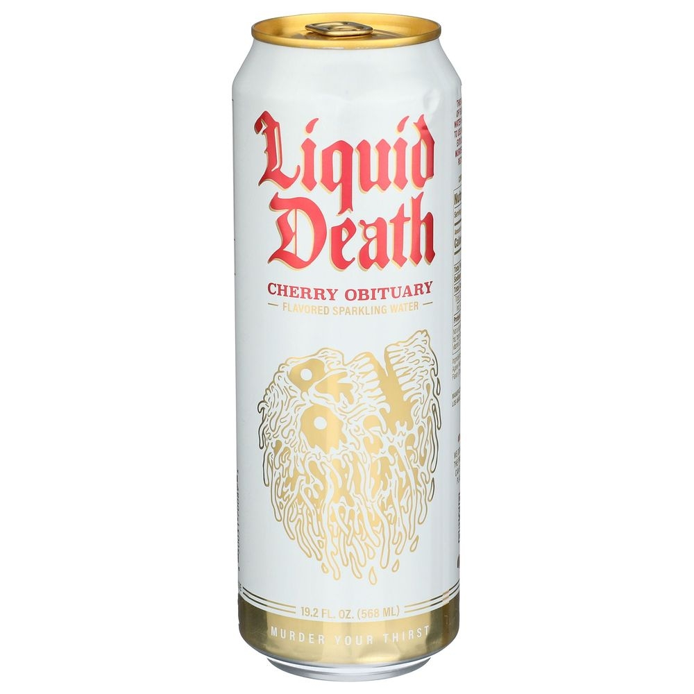 Liquid Death Cherry Obituary Flavored Sparkling Water, 19.2 Fluid Ounce -- 24 per case