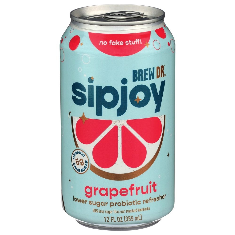 Brew Dr Sipjoy Organic Grapefruit Probiotic Sparkling Water, 12 Fluid Ounce -- 12 per case