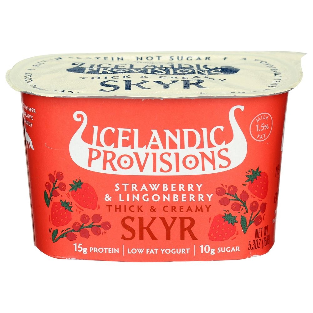 Icelandic Provisions Strawberry and Lingonberry Thick and Creamy Skyr Yogurt, 5.3 Fluid Ounce -- 12 per case