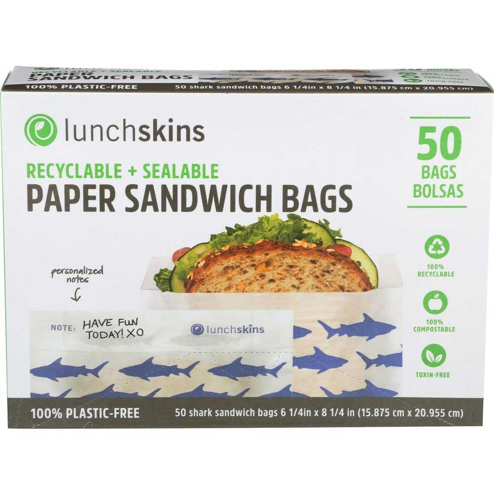 Lunchskins Paper Shark Sandwich Bag - 50 count per pack -- 12 packs per case
