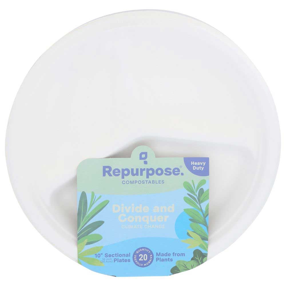 Repurpose Divide and Conquer Compostable Sectional Plate, 10 inch - 20 count per pack -- 12 packs per case
