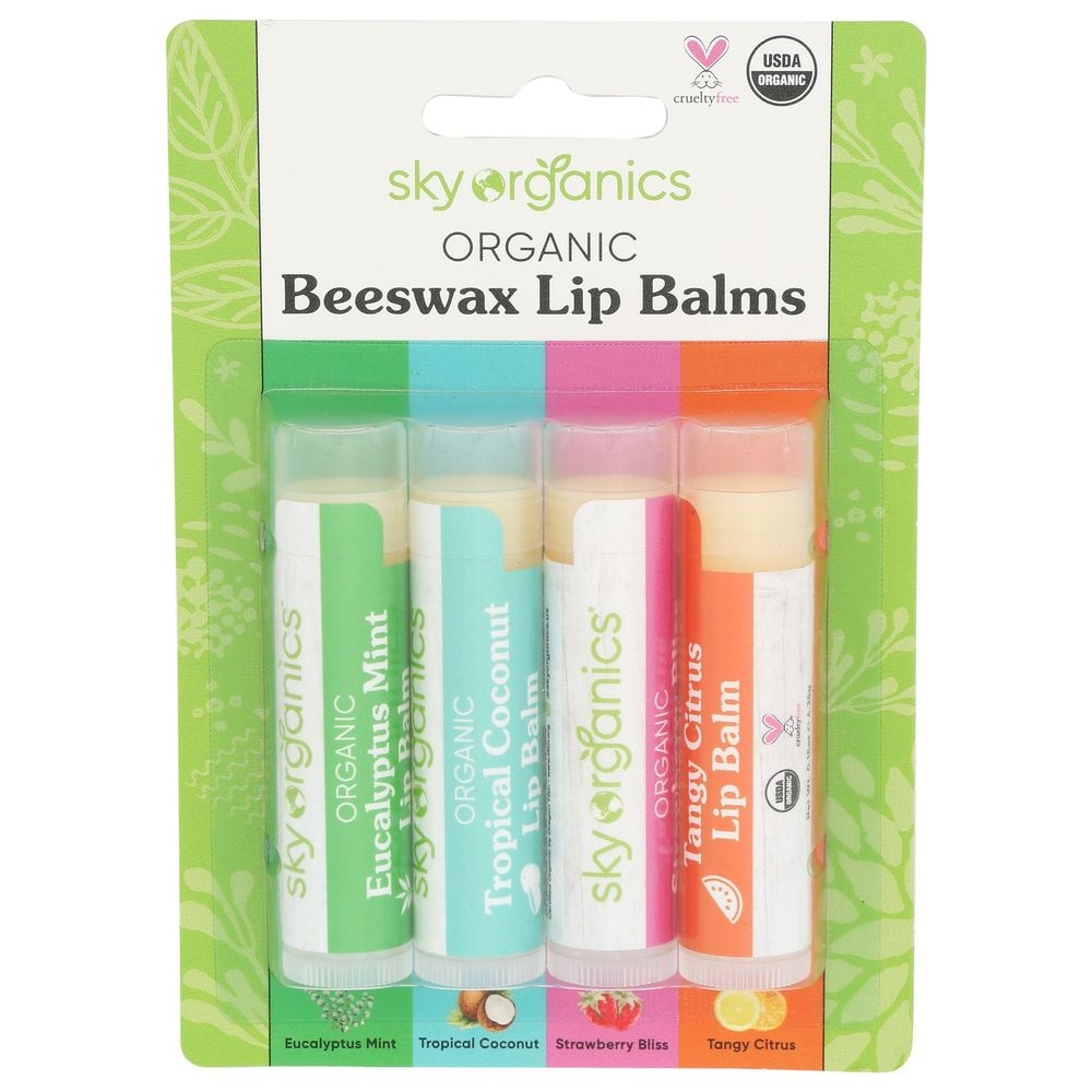 Sky Organics 4 Piece Beeswax Lip Balm - Variety Pack -- 4 per case