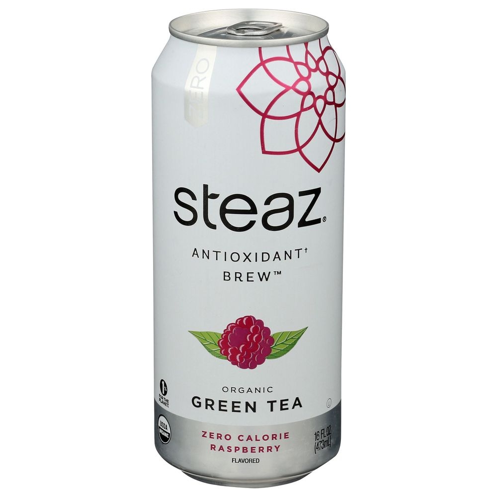 Steaz Antioxidant Brew Organic Zero Calorie Raspberry Iced Green Tea, 16 Fluid Ounce -- 12 per case