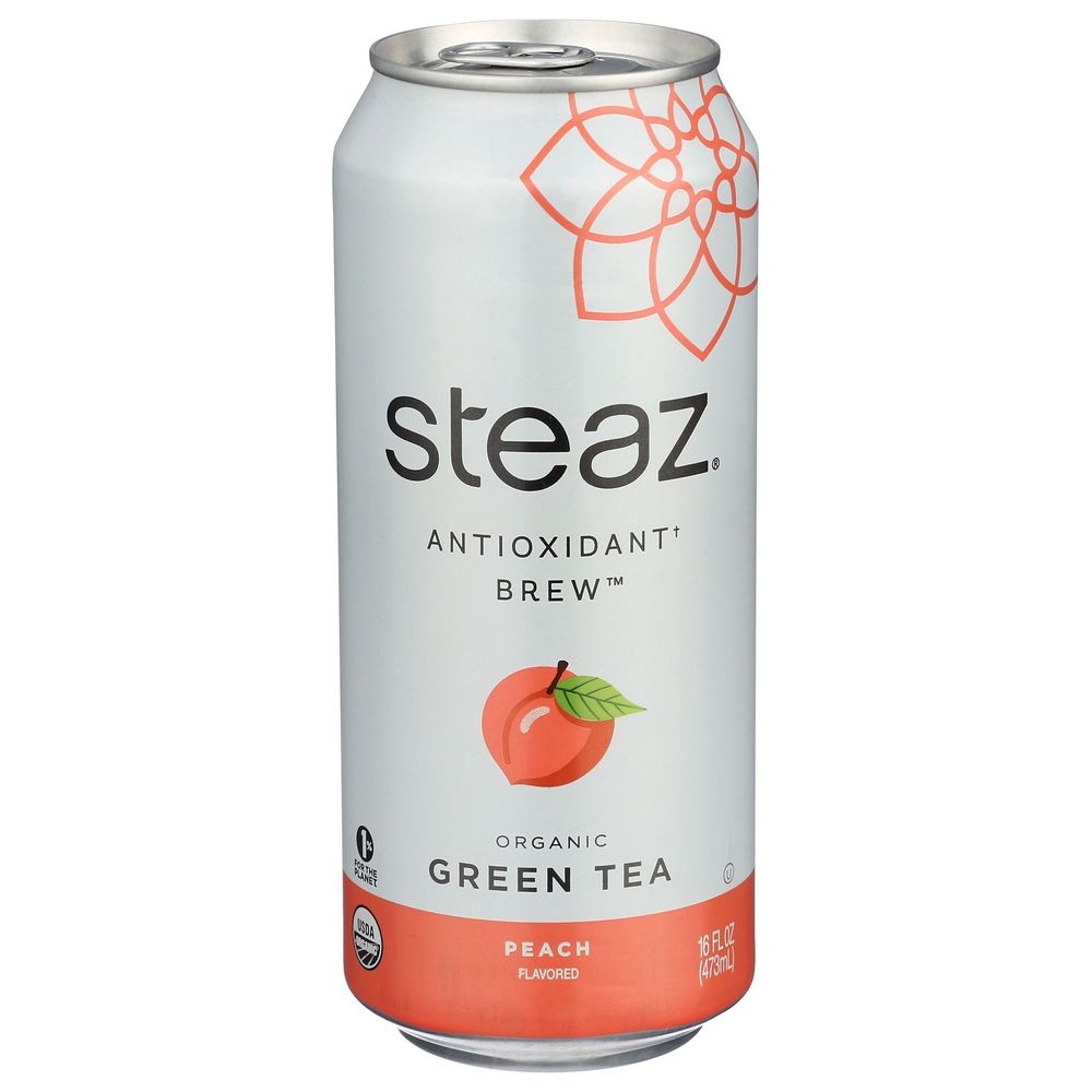 Steaz Antioxidant Brew Organic Peach Iced Green Tea, 16 Fluid Ounce -- 12 per case