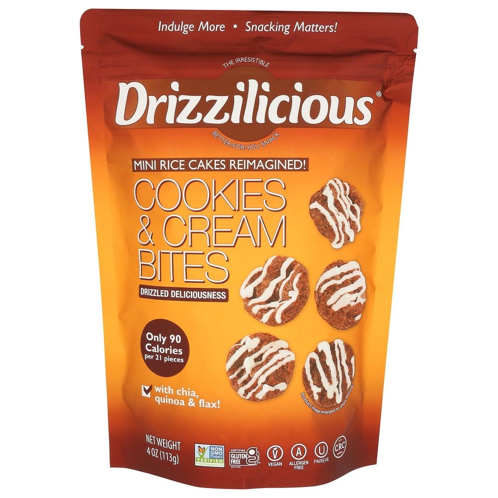 Drizzilicious Cookies and Cream Mini Rice Cakes Bites, 4 Ounce -- 12 per case