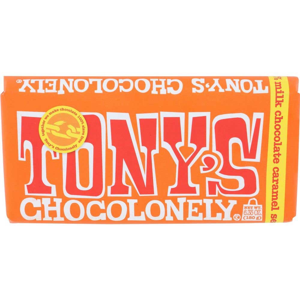 Tonys Chocolonely Caramel Sea Salt 32 Percent Milk Chocolate Bar, 6.35 Ounce -- 15 per case