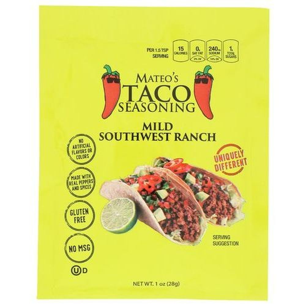 Mateos Medium Mild Southwest Ranch Taco Seasoning, 1 Ounce Packet -- 12 per case
