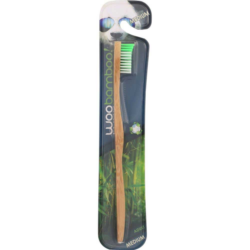 Woobamboo White Green Medium Adult Toothbrush -- 6 per case